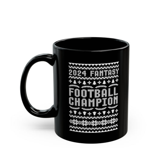 2024 Fantasy Football Champ Ugly Christmas Black Mug (11oz, 15oz)