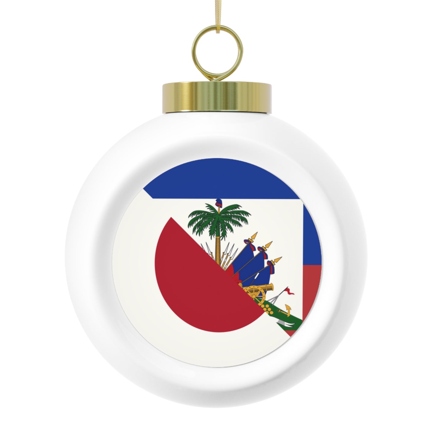 Haitian Japanese Flag | Half Haiti Japan Christmas Tree Ball Ornament