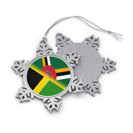 Jamaican Dominican Flag | Half Jamaica Dominica Pewter Snowflake Ornament