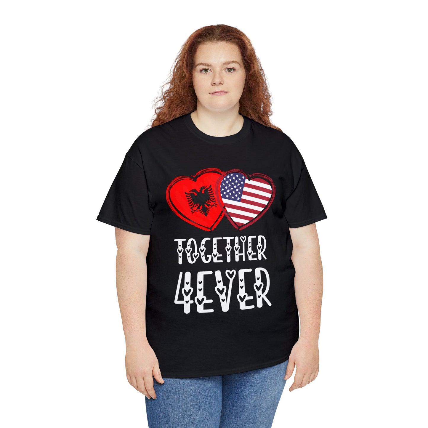 Albanian American Valentines Gift Flag Heart Albania USA Together 4ever T-Shirt | Unisex Tee Shirt