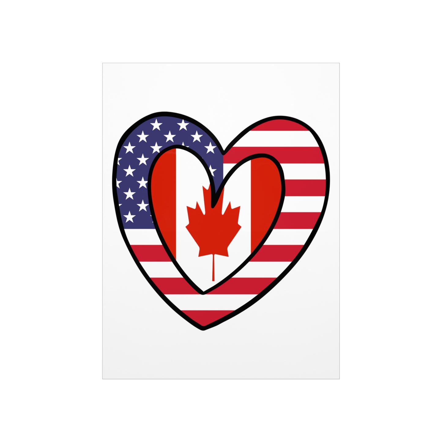 Canadian American Heart Valentines Day Gift Half Canada USA Flag Premium Matte Poster