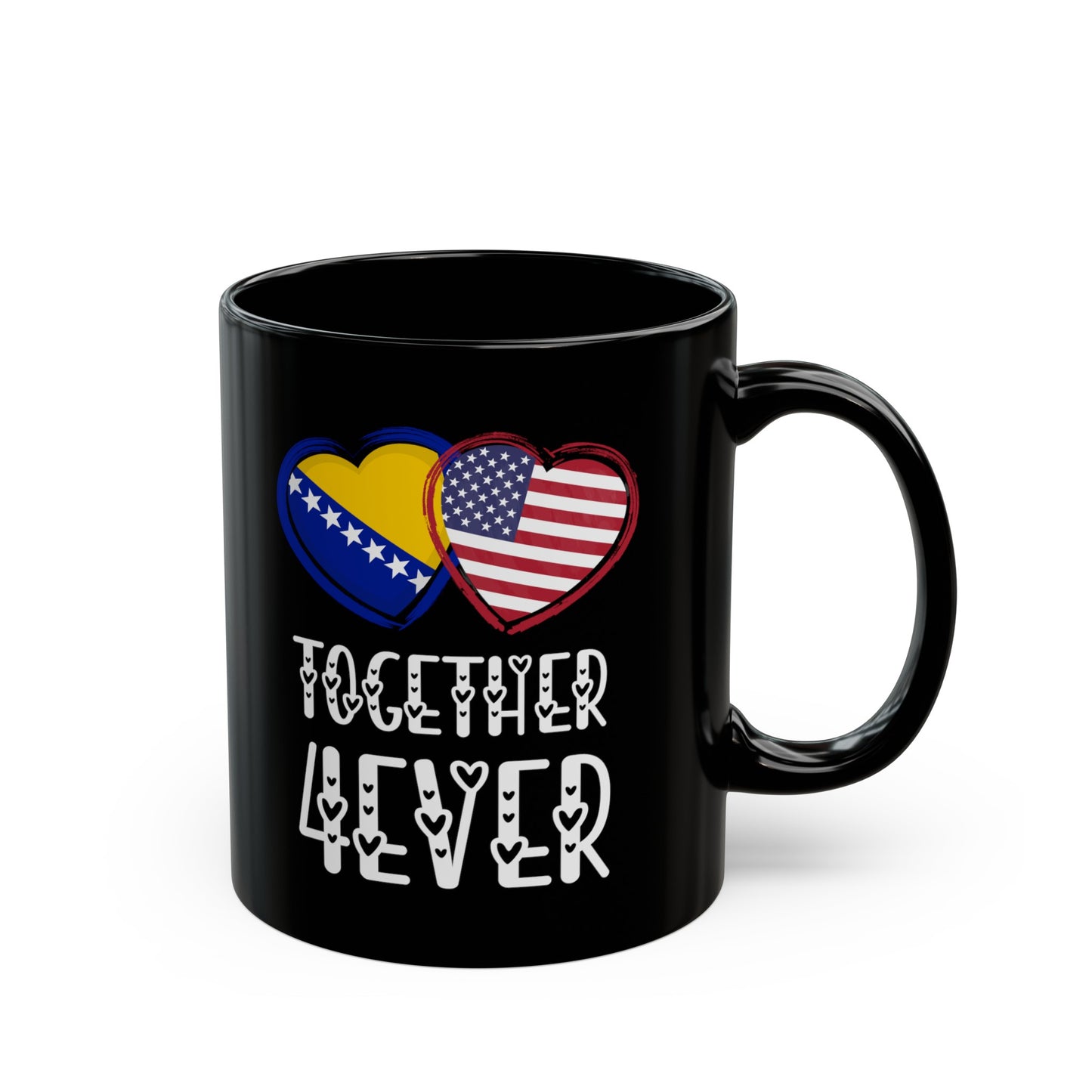 Bosnia American Valentines Gift Flag Heart Herzegovina USA Together 4ever Black Mug (11oz, 15oz)