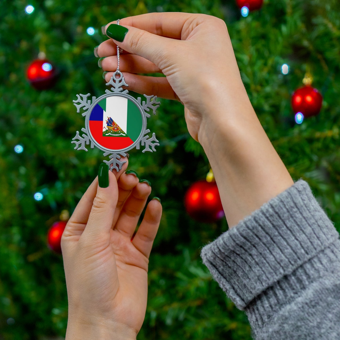 Haitian Nigerian Flag Half Haiti Nigeria Pewter Snowflake Ornament