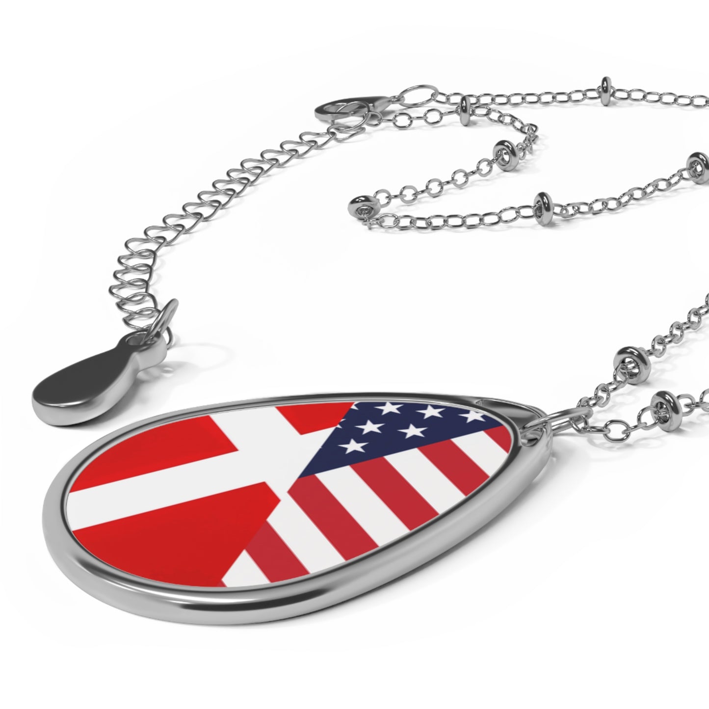 Denmark American Flag Danes Danish USA Oval Necklace One Size