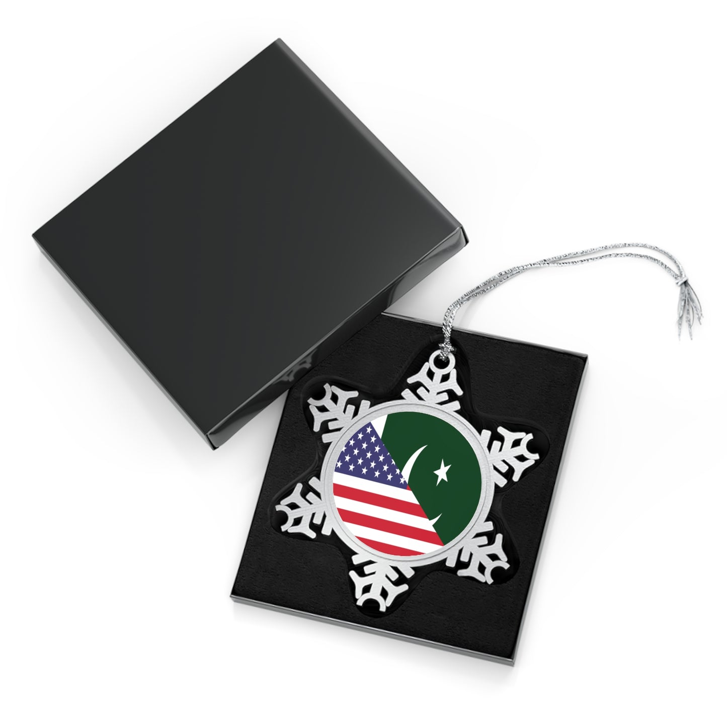 Pakistani American Flag Pakistan USA Pewter Snowflake Ornament