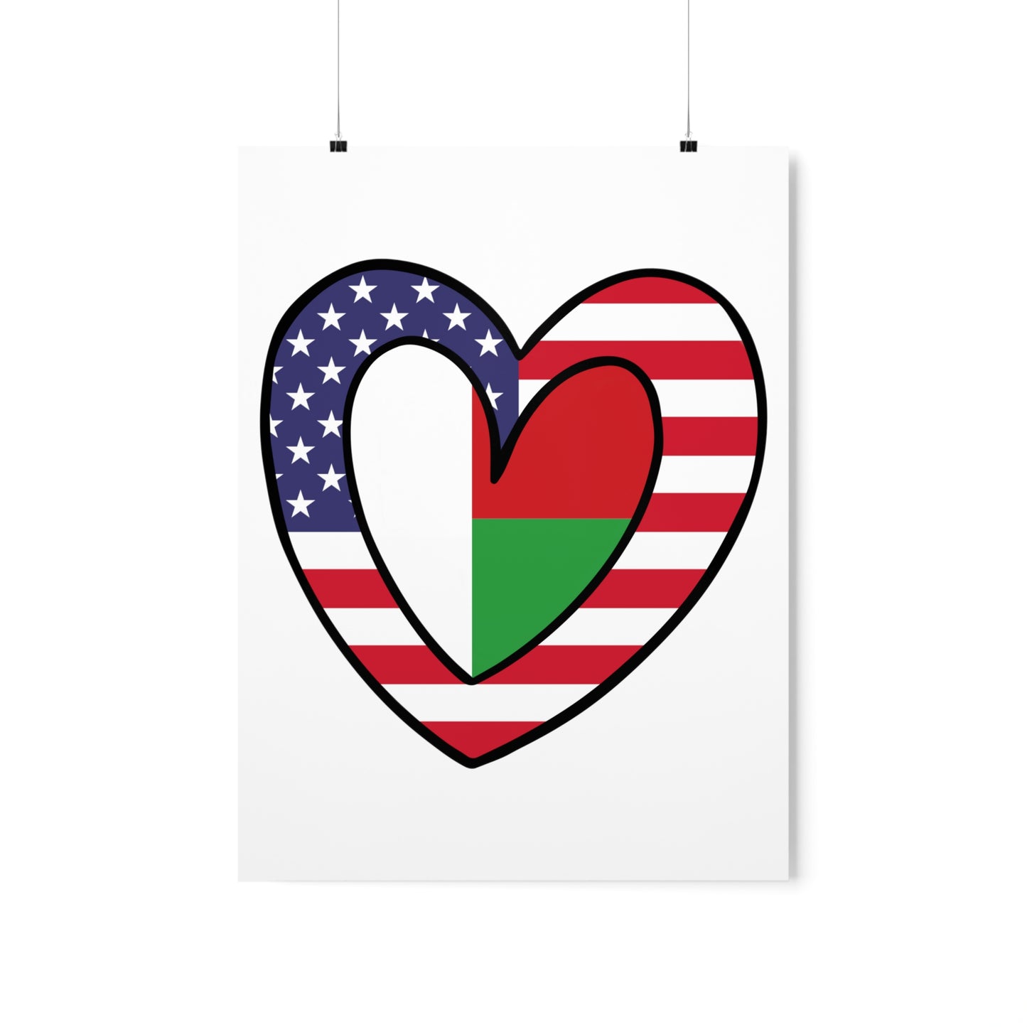 Madagascar American Heart Valentines Day Wedding Gift Half Madagascan USA Flag Premium Matte Poster