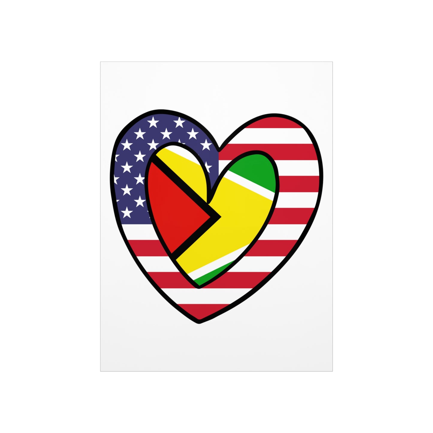 Guyanese American Heart Valentines Day Gift Half Guyana USA Flag Premium Matte Poster