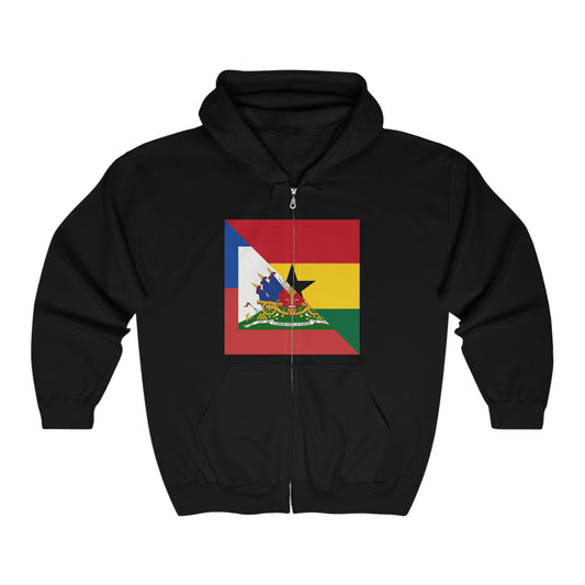 Haitian Ghanaian Flag | Half Haiti Ghana Zip Hoodie | Hooded Sweatshirt