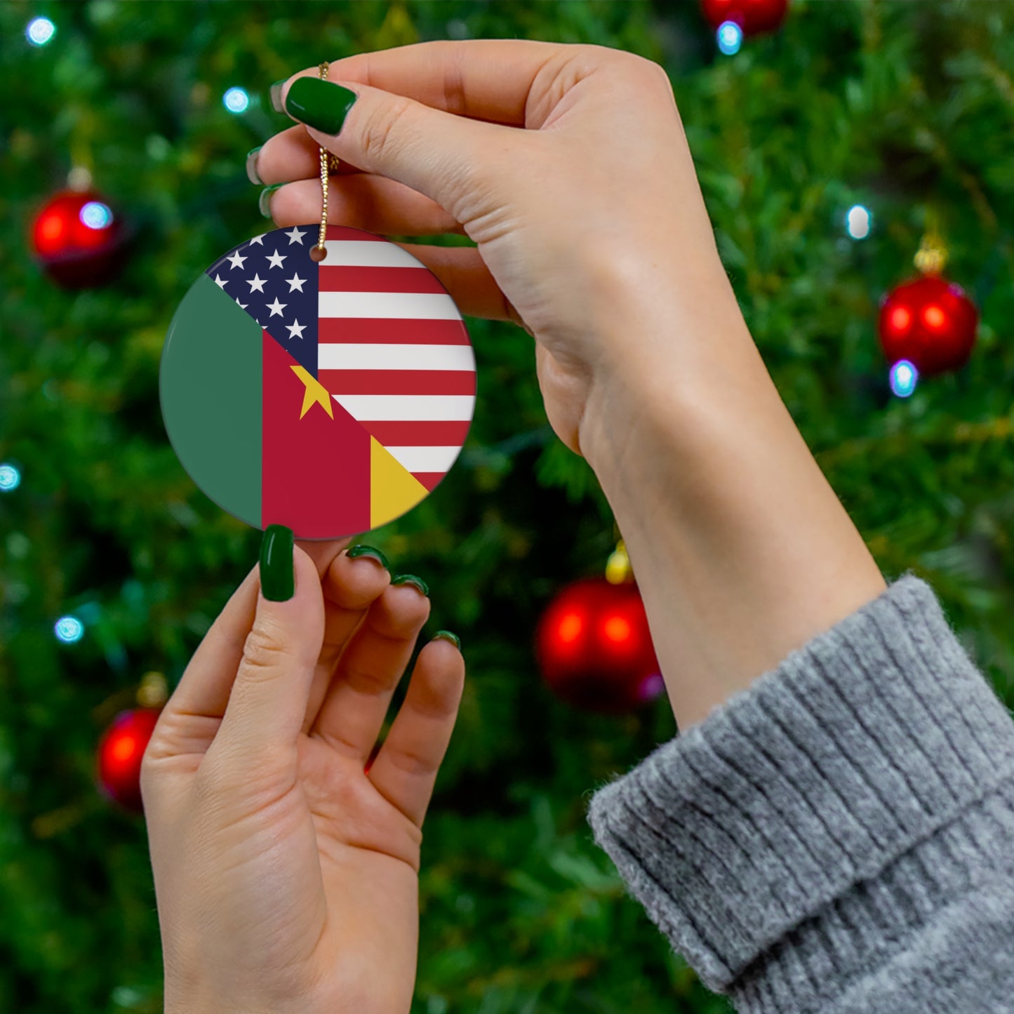 Cameroon American Flag Cameroonian USA Ceramic Ornament | Christmas Tree Ornaments