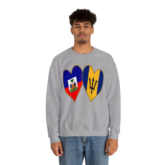 Haitian Bajan Hearts Flag Half Haiti Barbados Unisex Sweatshirt