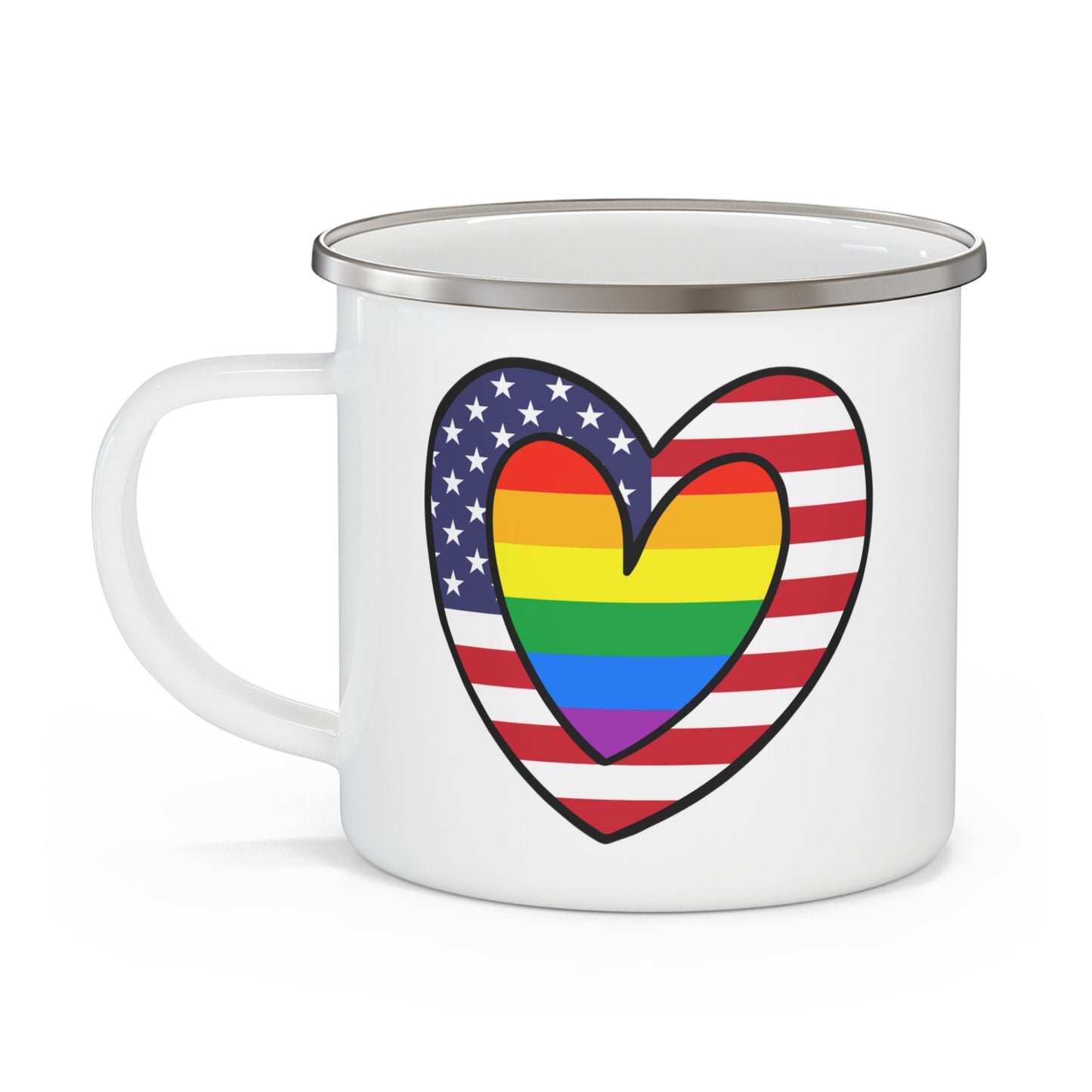 Rainbow American Flag Heart Pride Parade 12oz Enamel Mug