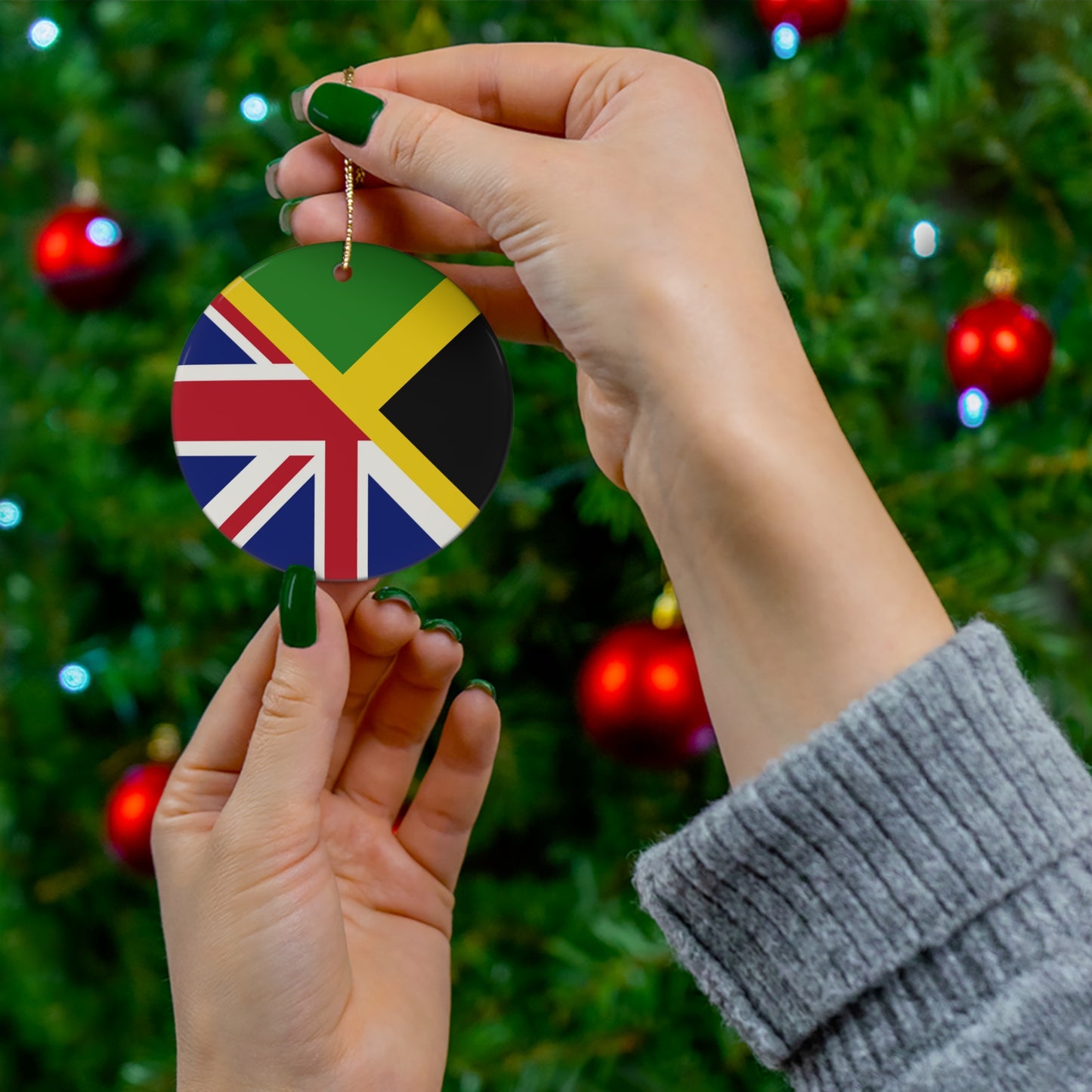 English Jamaican Flag | Half Jamaica England Flag Ceramic Ornament | Christmas Tree Ornaments