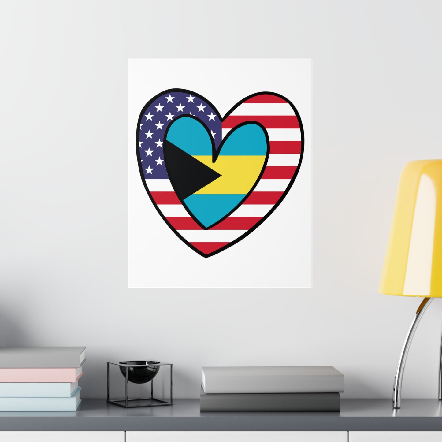 Bahamas American Heart Valentines Day Gift Half Bahamian USA Flag Premium Matte Poster