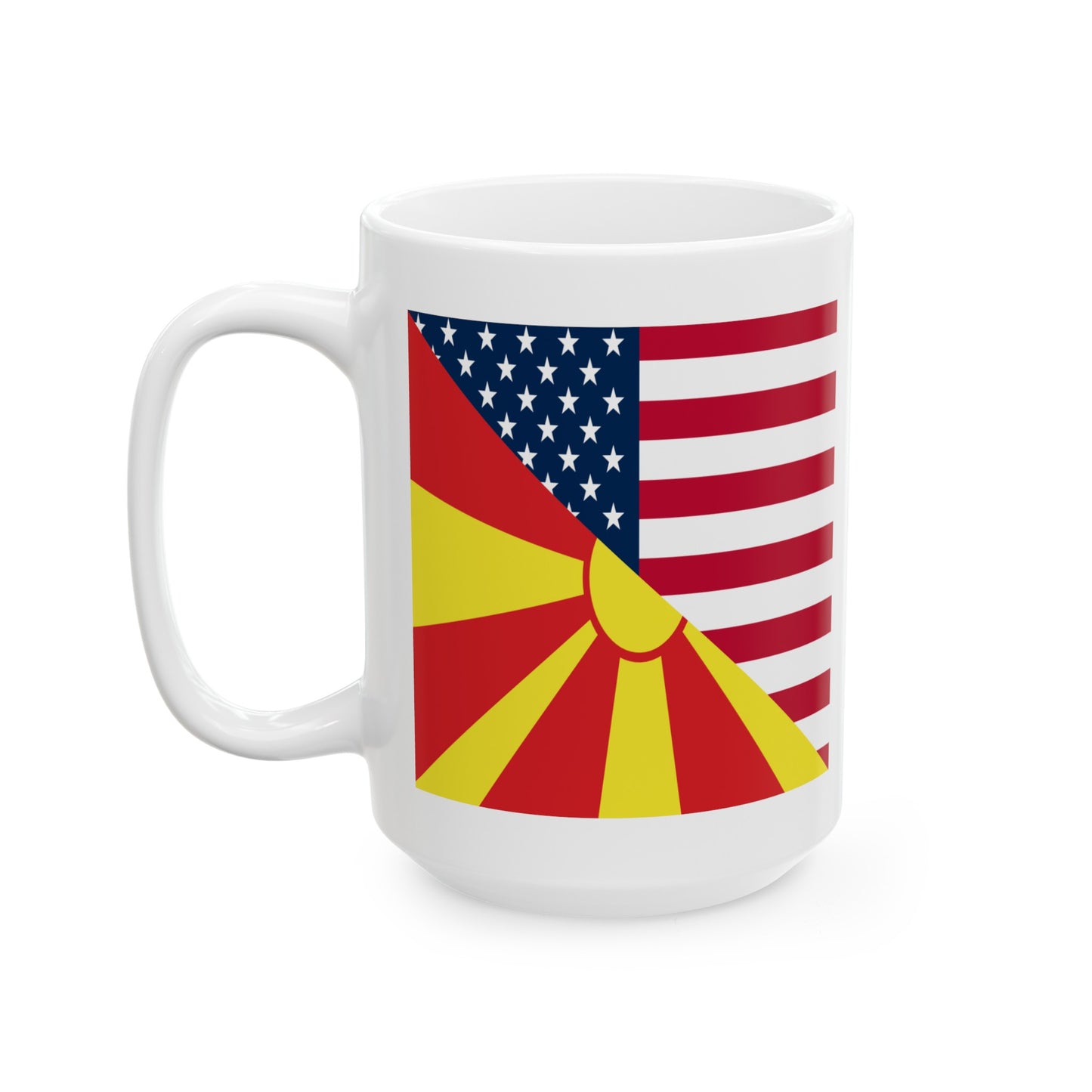 North Macedonia American Flag Half Macedonian USA Ceramic Mug 11oz, 15oz Cup