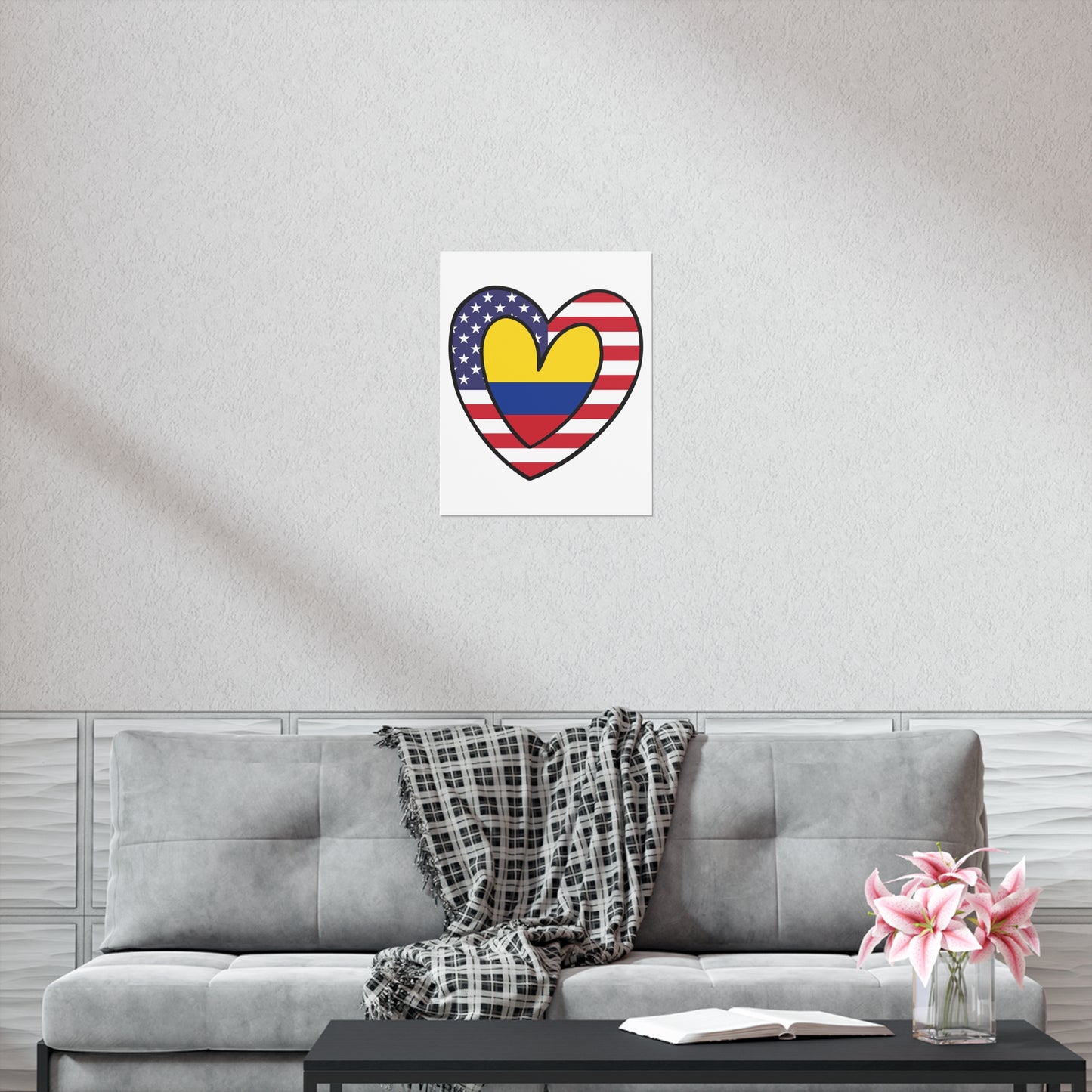 Colombian American Heart Valentines Day Gift Half Colombia USA Flag Premium Matte Poster