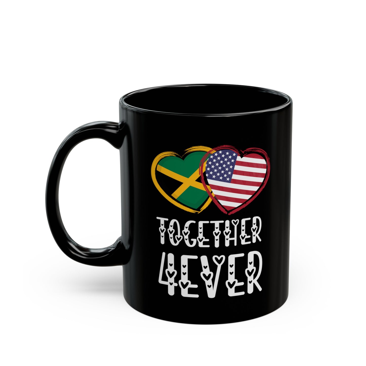 Jamaica USA Valentines Gift Flag Heart Jamaican American Together 4ever Black Mug (11oz, 15oz)