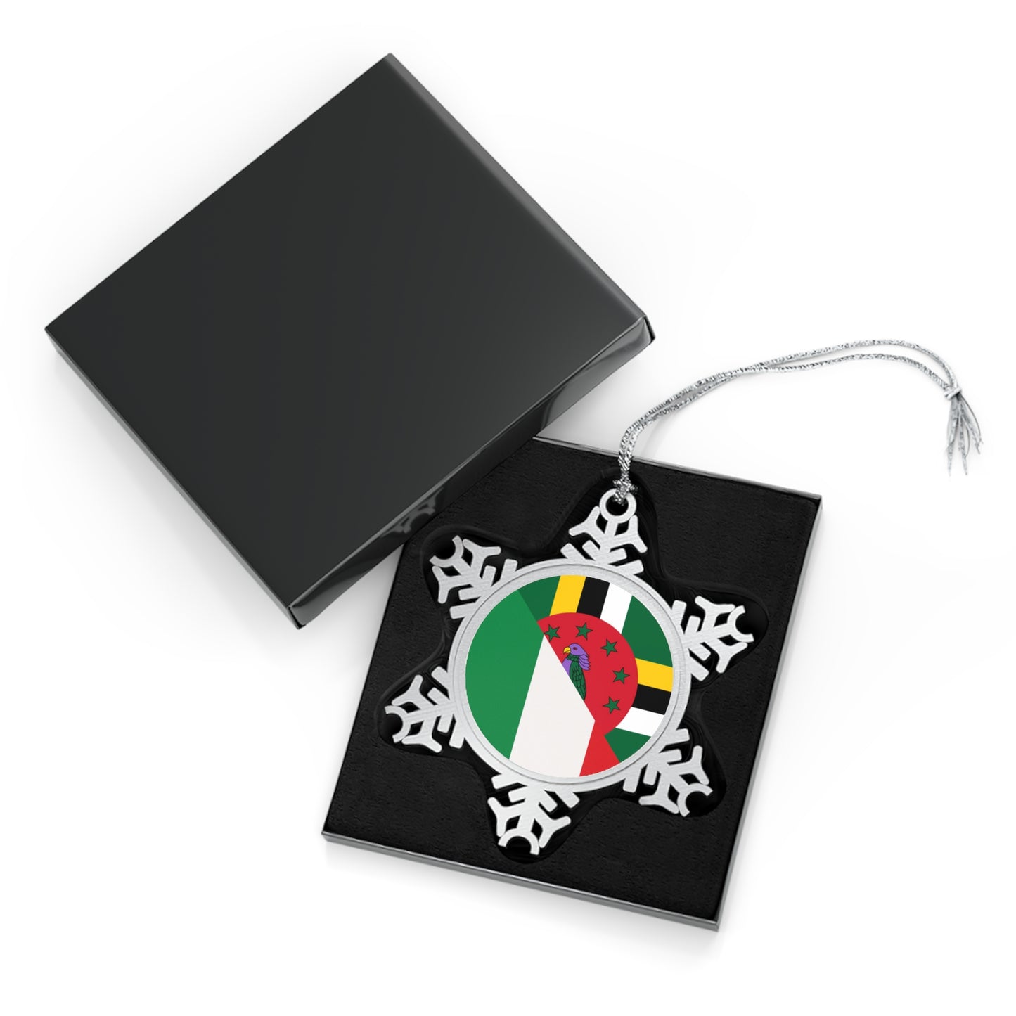 Italy Dominica Flag Half Italian Dominican Pewter Snowflake Ornament