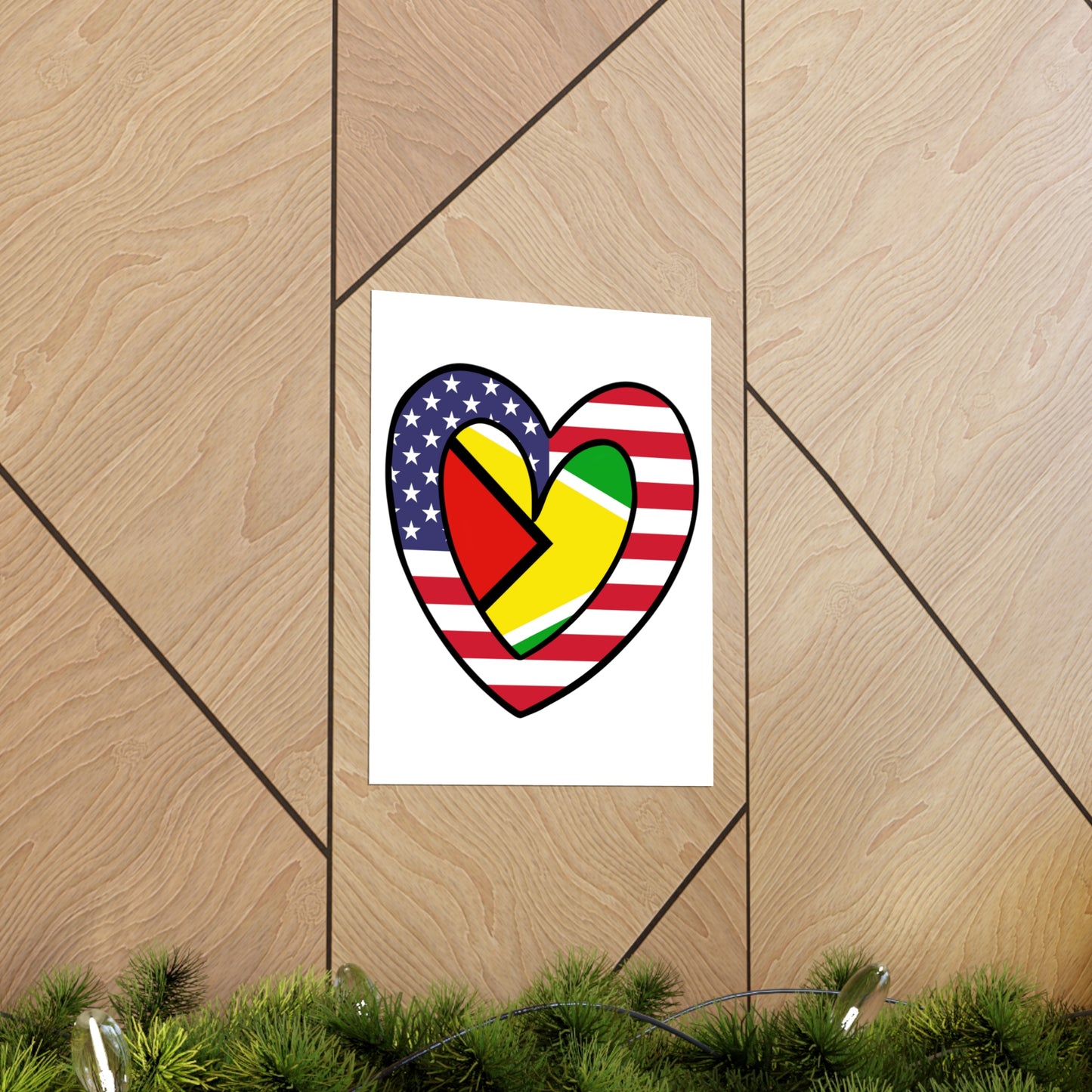 Guyanese American Heart Valentines Day Gift Half Guyana USA Flag Premium Matte Poster