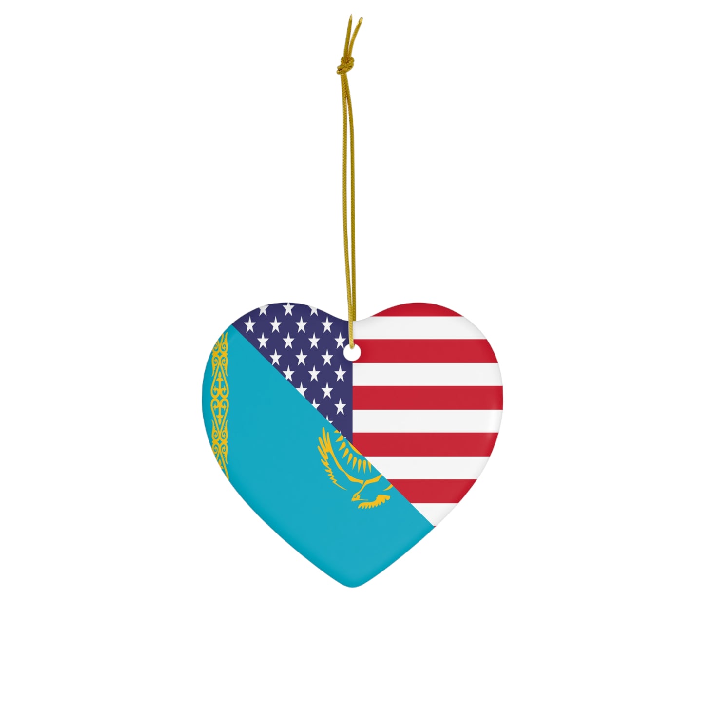 Kazakhstan American Flag USA Ceramic Ornament | Christmas Tree Ornaments