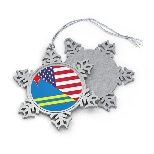 Aruba American Flag Aruban USA Pewter Snowflake Ornament