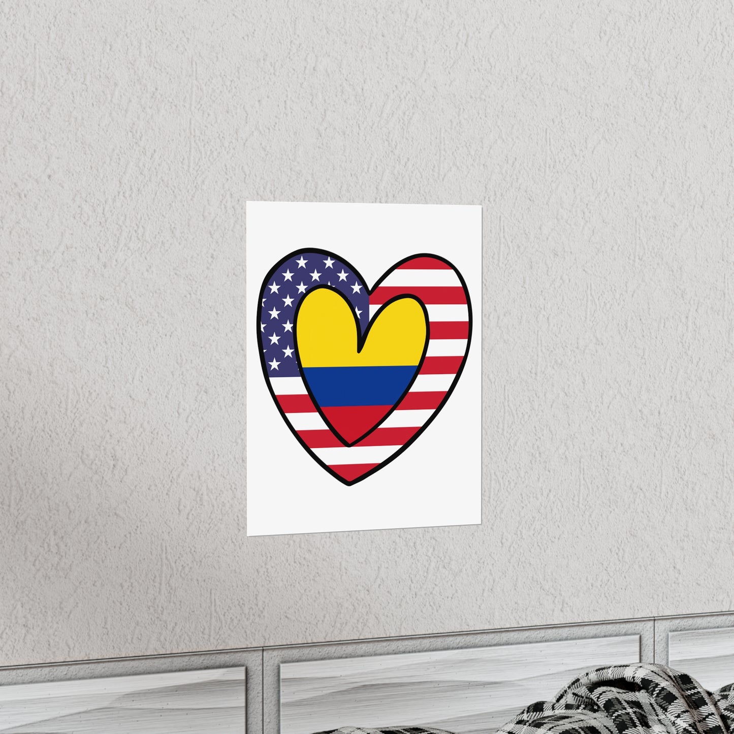 Colombian American Heart Valentines Day Gift Half Colombia USA Flag Premium Matte Poster