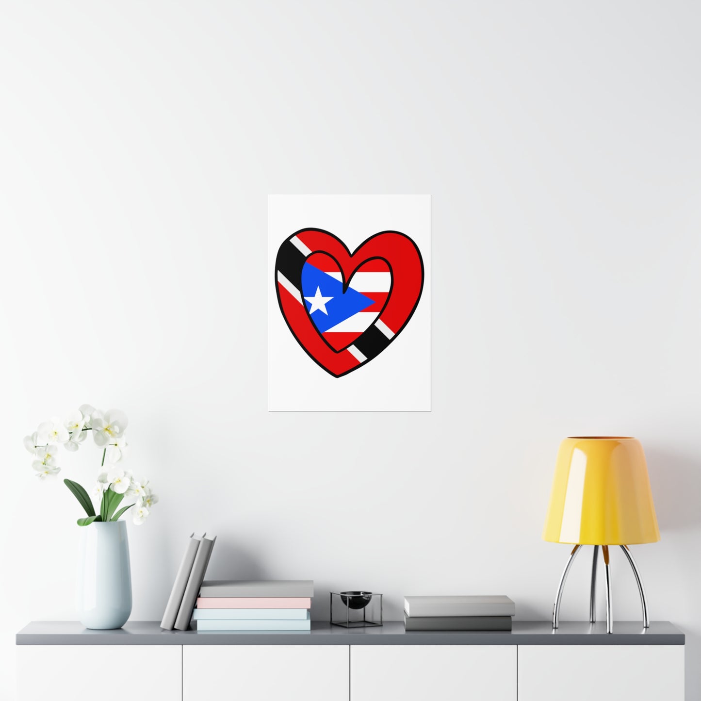 Puerto Rican Trini Heart Valentines Day Gift Half PR Trinidad Flag Premium Matte Poster