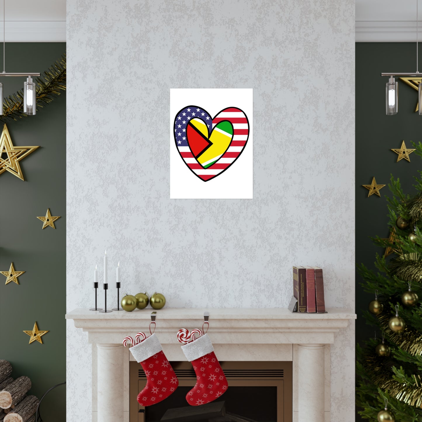 Guyanese American Heart Valentines Day Gift Half Guyana USA Flag Premium Matte Poster