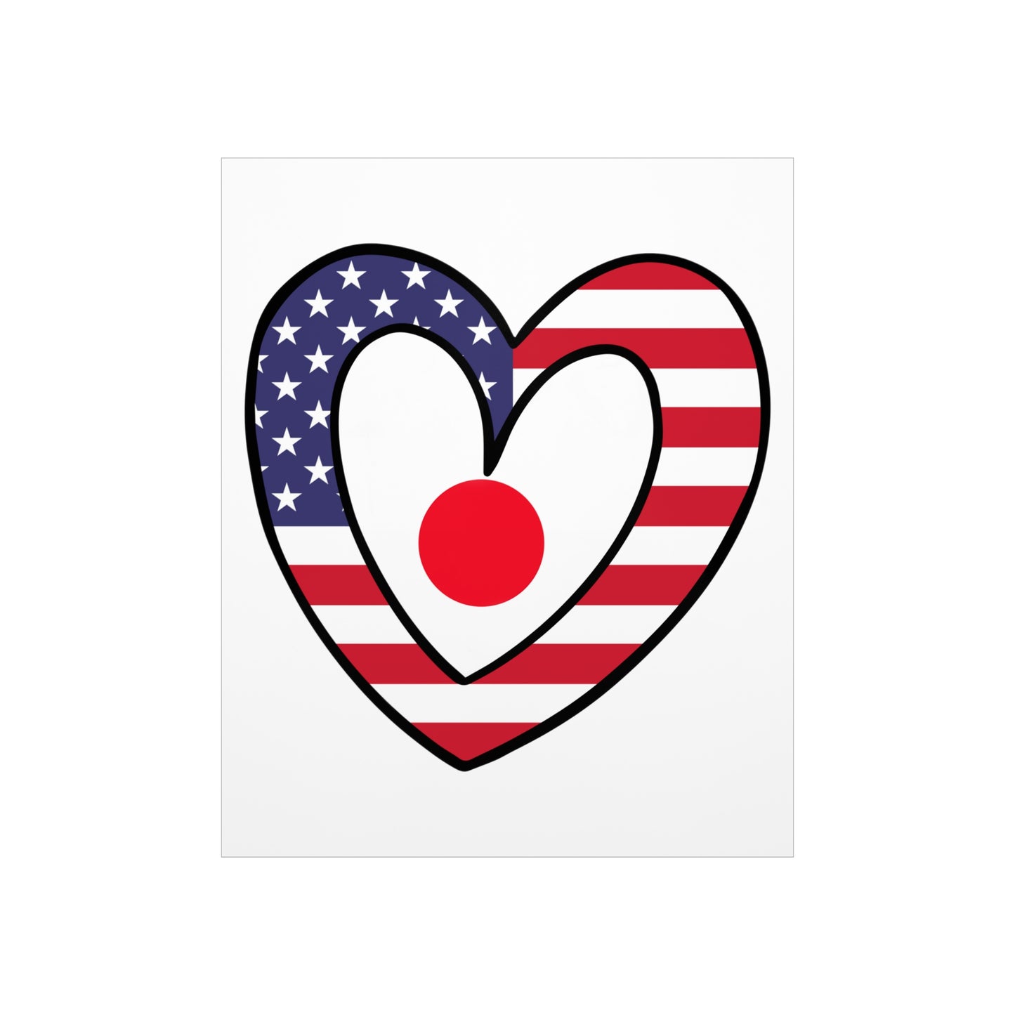 Japanese American Heart Valentines Day Gift Half Japan USA Flag Premium Matte Poster