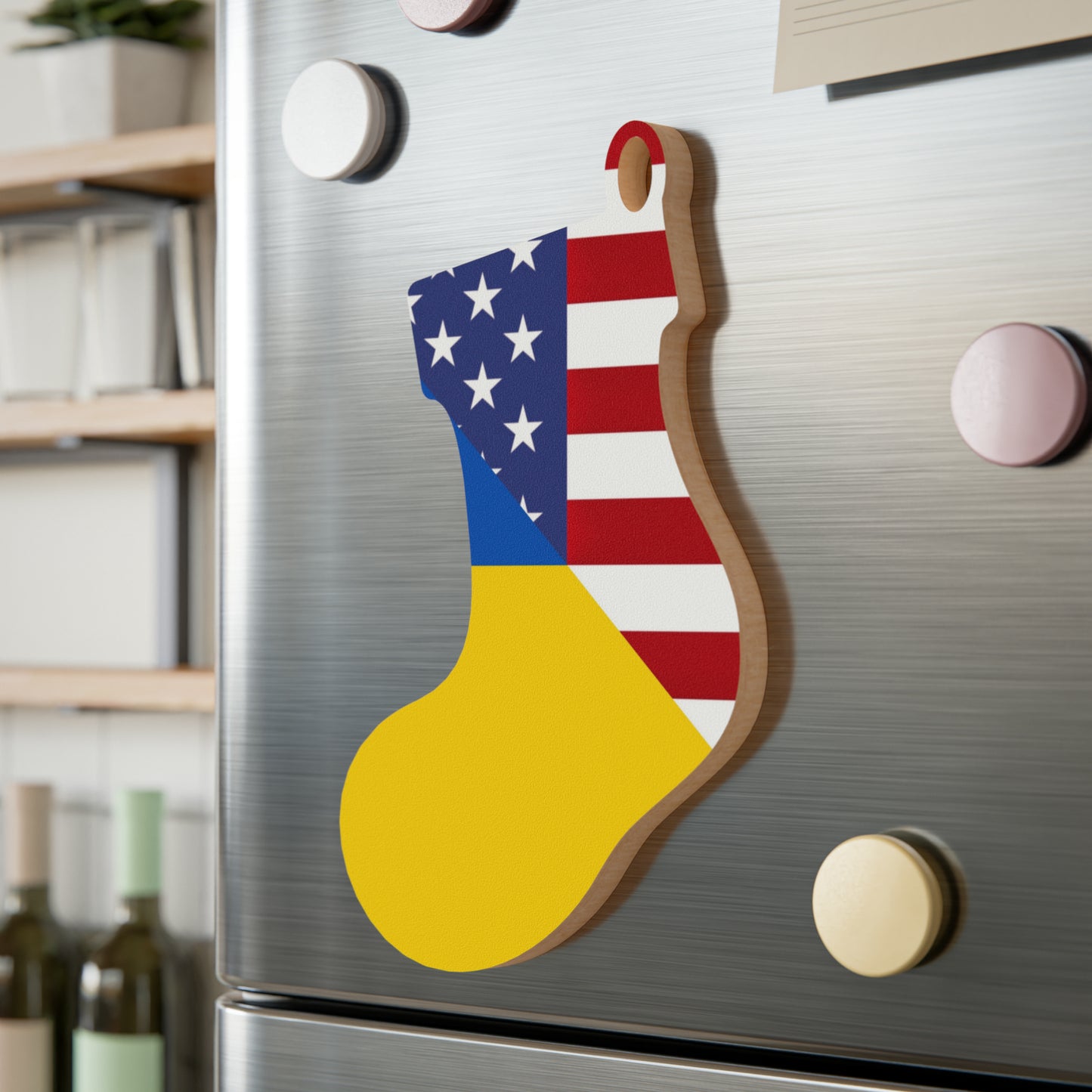 Ukrainian American Flag | Half Ukraine USA Wooden Ornament