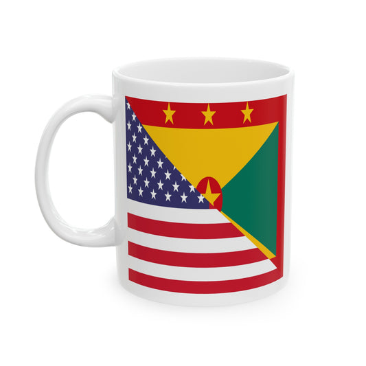 Grenadan American Flag Half Grenada USA Ceramic Mug 11oz, 15oz Cup