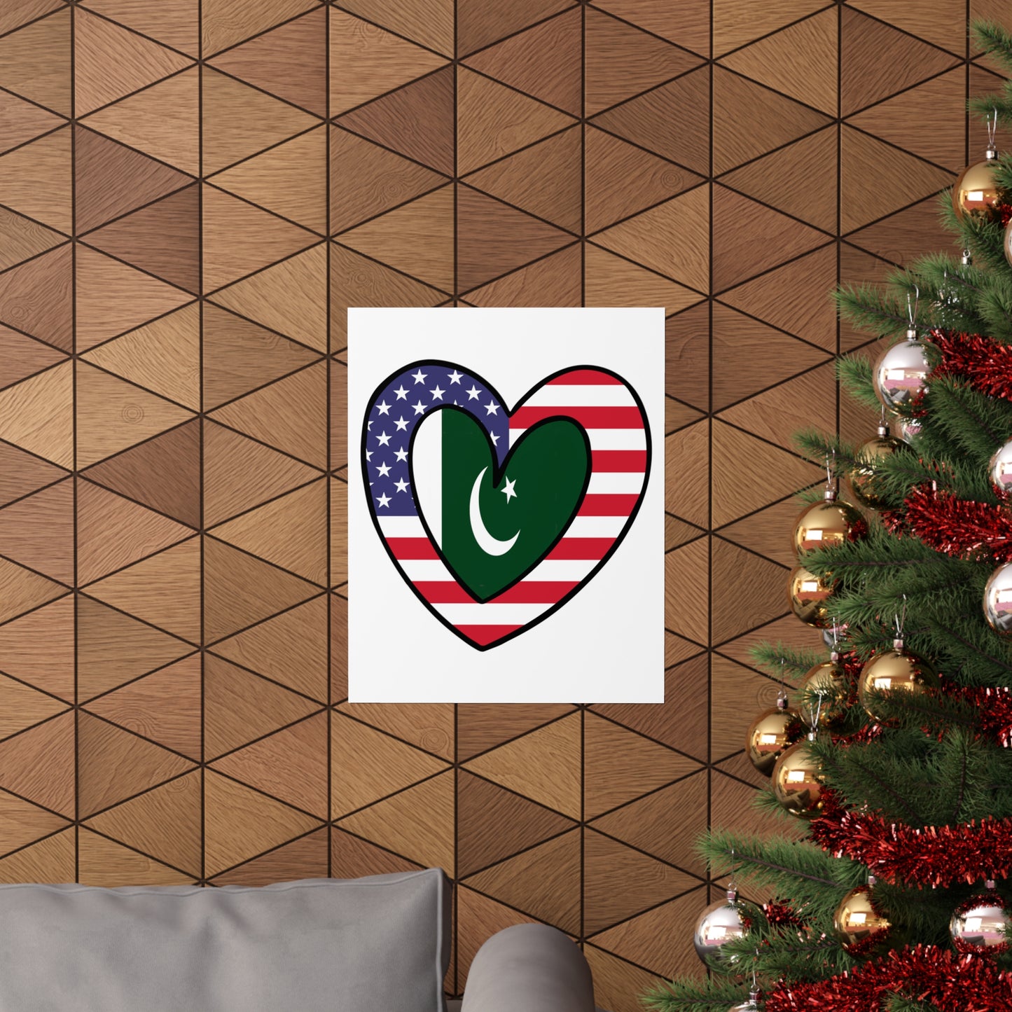 Pakistani American Heart Valentines Day Gift Half Pakistan USA Flag Premium Matte Poster