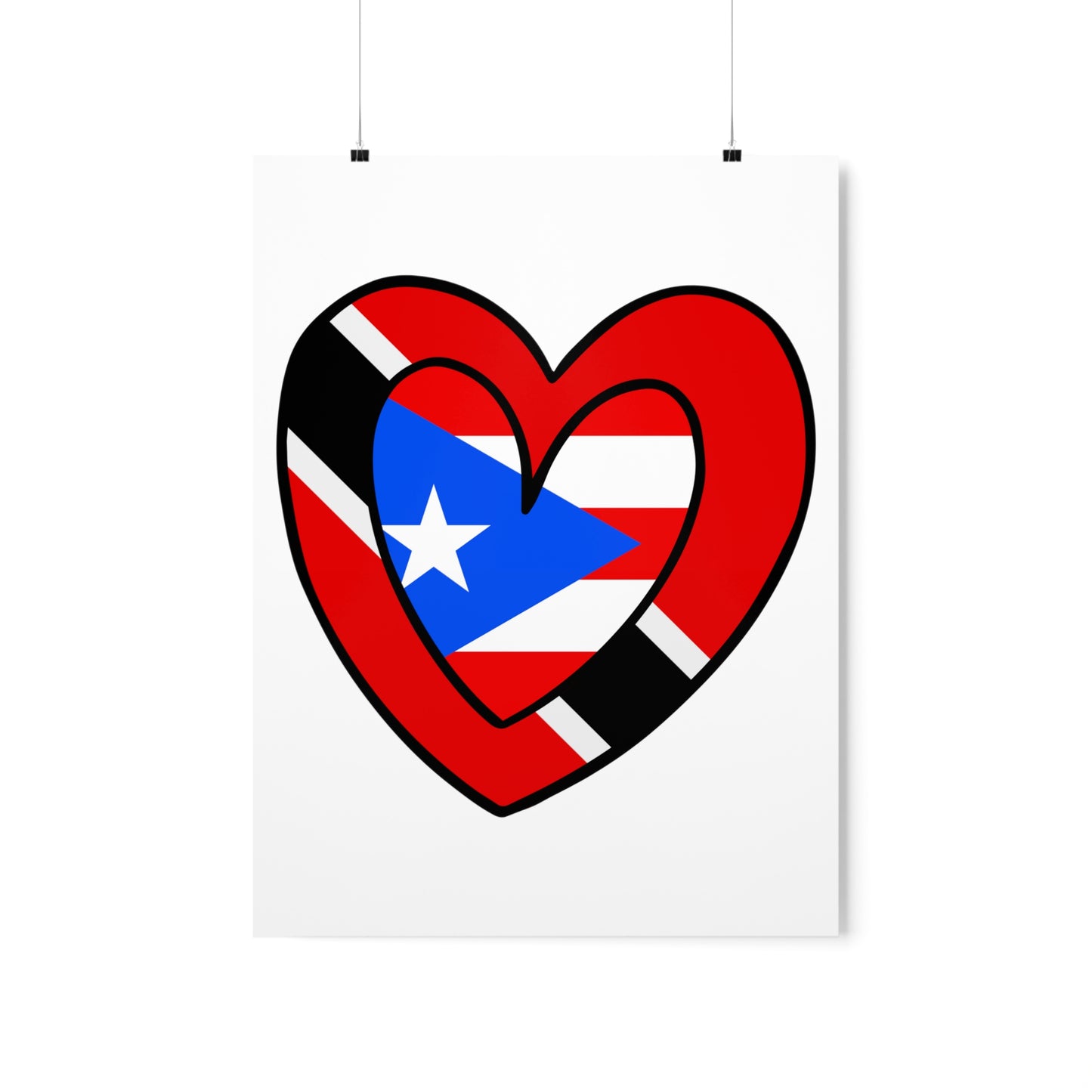 Puerto Rican Trini Heart Valentines Day Gift Half PR Trinidad Flag Premium Matte Poster