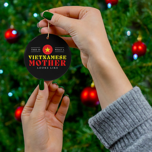 Vietnamese Mother Looks Like Vietnam Flag Mothers Day Ceramic Ornament | Christmas Tree Ornaments