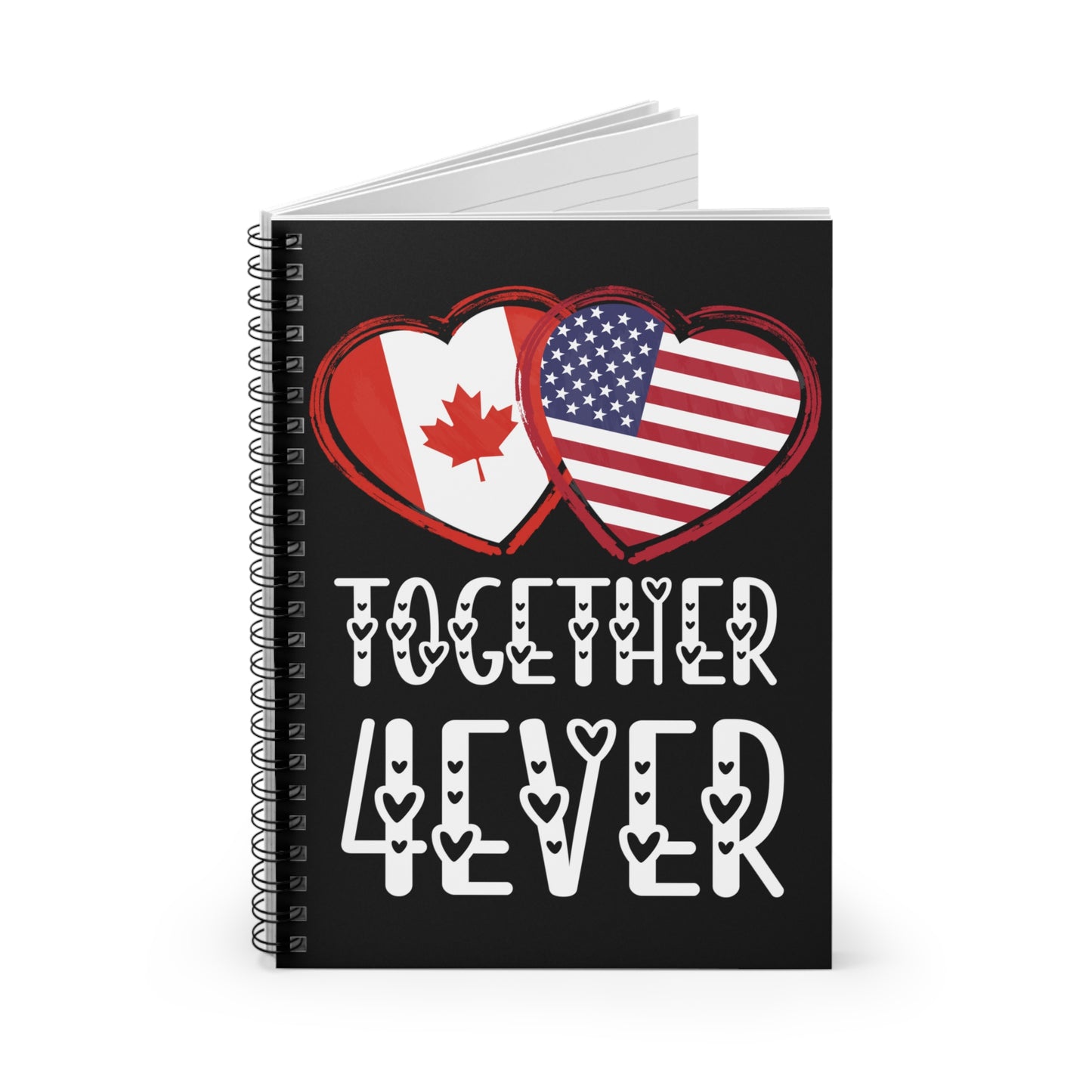 Canada USA Valentines Gift Flag Heart Canadian American Together 4ever Spiral Notebook - Ruled Line