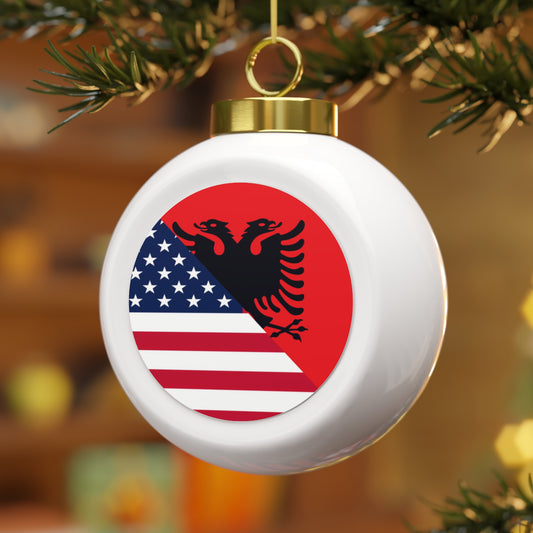 Albanian American Flag Albania USA Christmas Tree Ball Ornament
