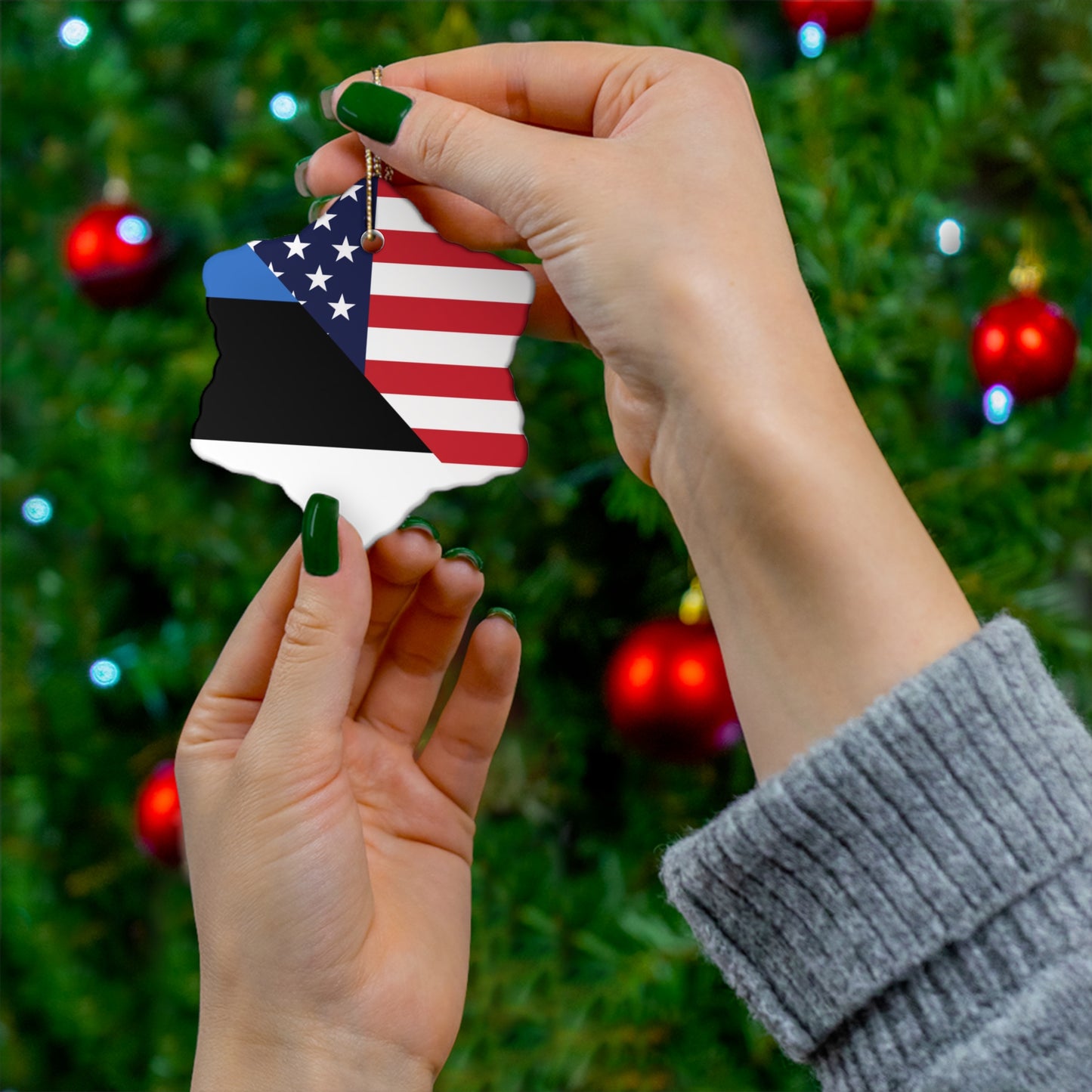 Estonian American Flag Estonia USA Ceramic Ornament | Christmas Tree Ornaments