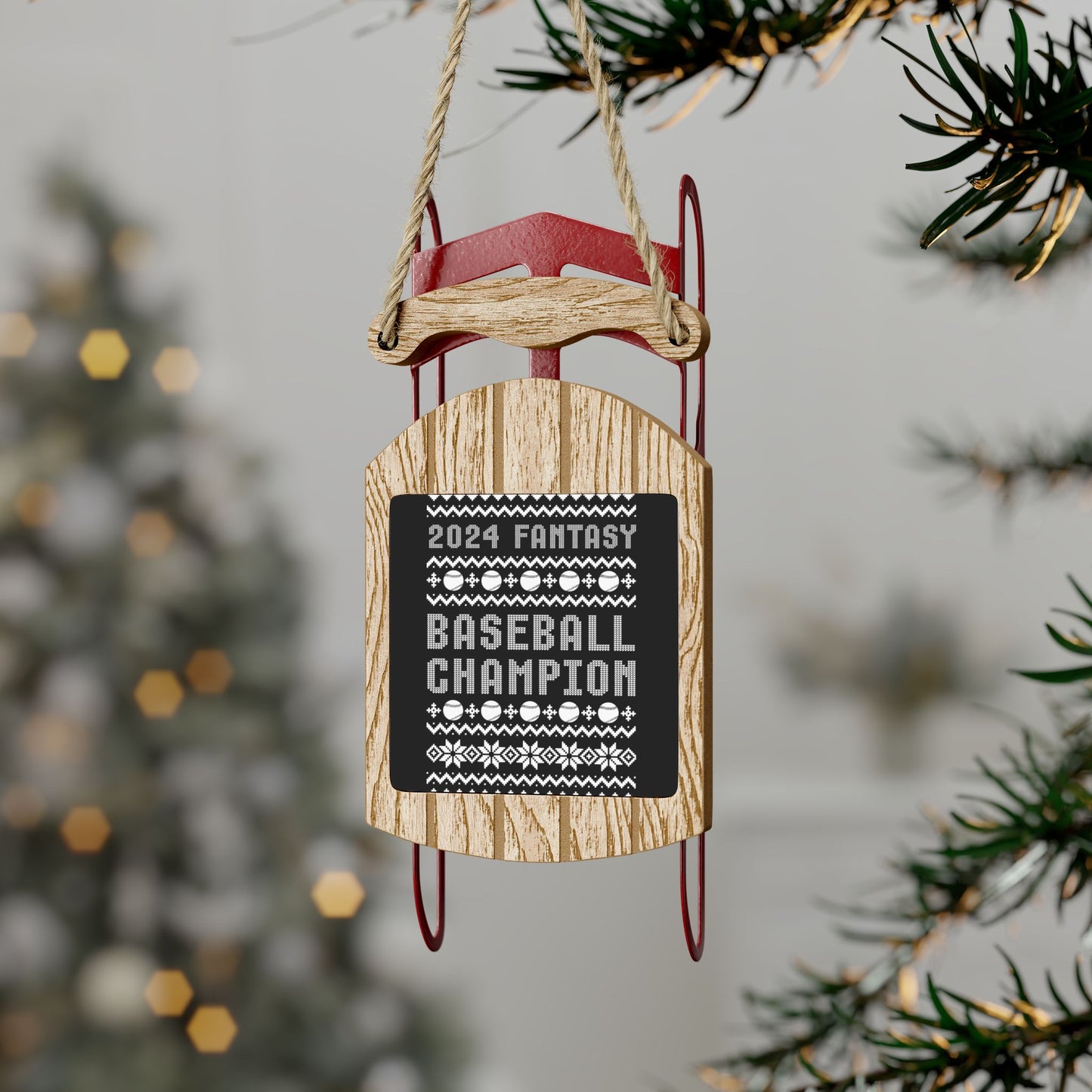 2024 Fantasy Baseball Champ Ugly Christmas Sled Ornaments