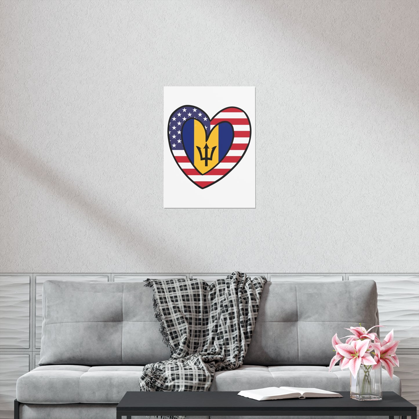 Bajan American Heart Valentines Day Gift Half Bahamas USA Flag Premium Matte Poster