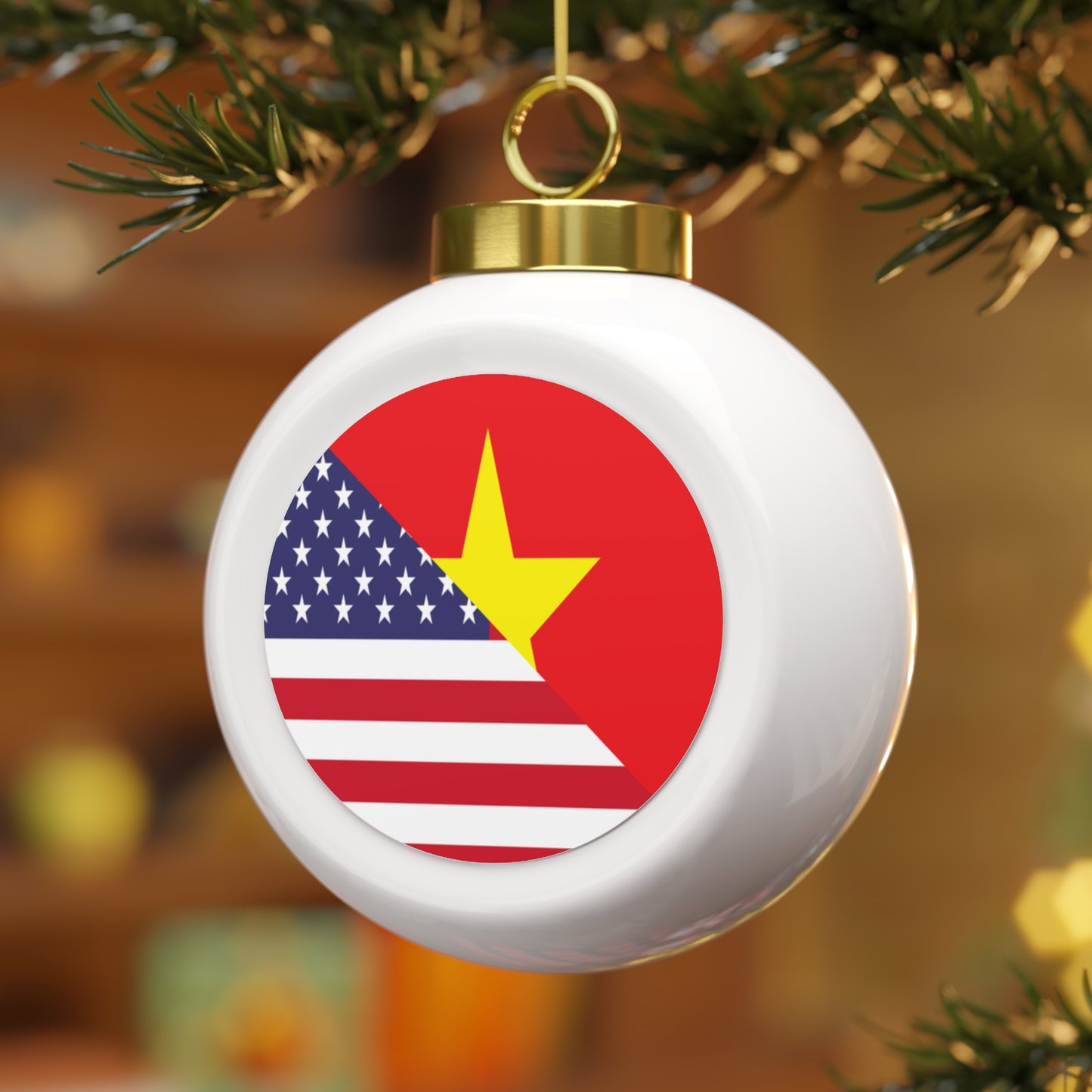 Vietnamese American Flag Half Vietnam USA Christmas Tree Ball Ornament