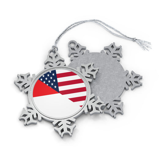 Monaco American Flag Half Monegasques USA Pewter Snowflake Ornament