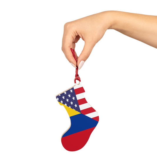 Colombian American Flag Colombia USA Wooden Ornament