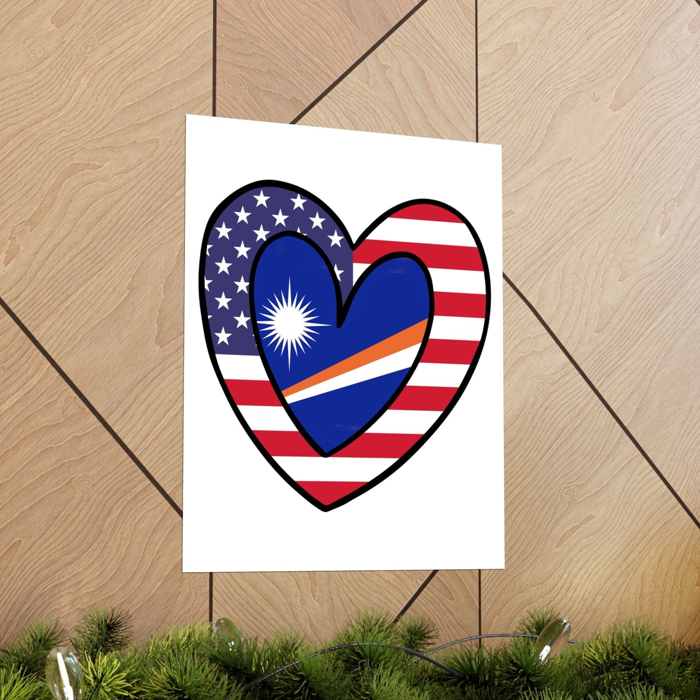 Marshal Islands American Heart Valentines Day Wedding Gift Half Flag Premium Matte Poster