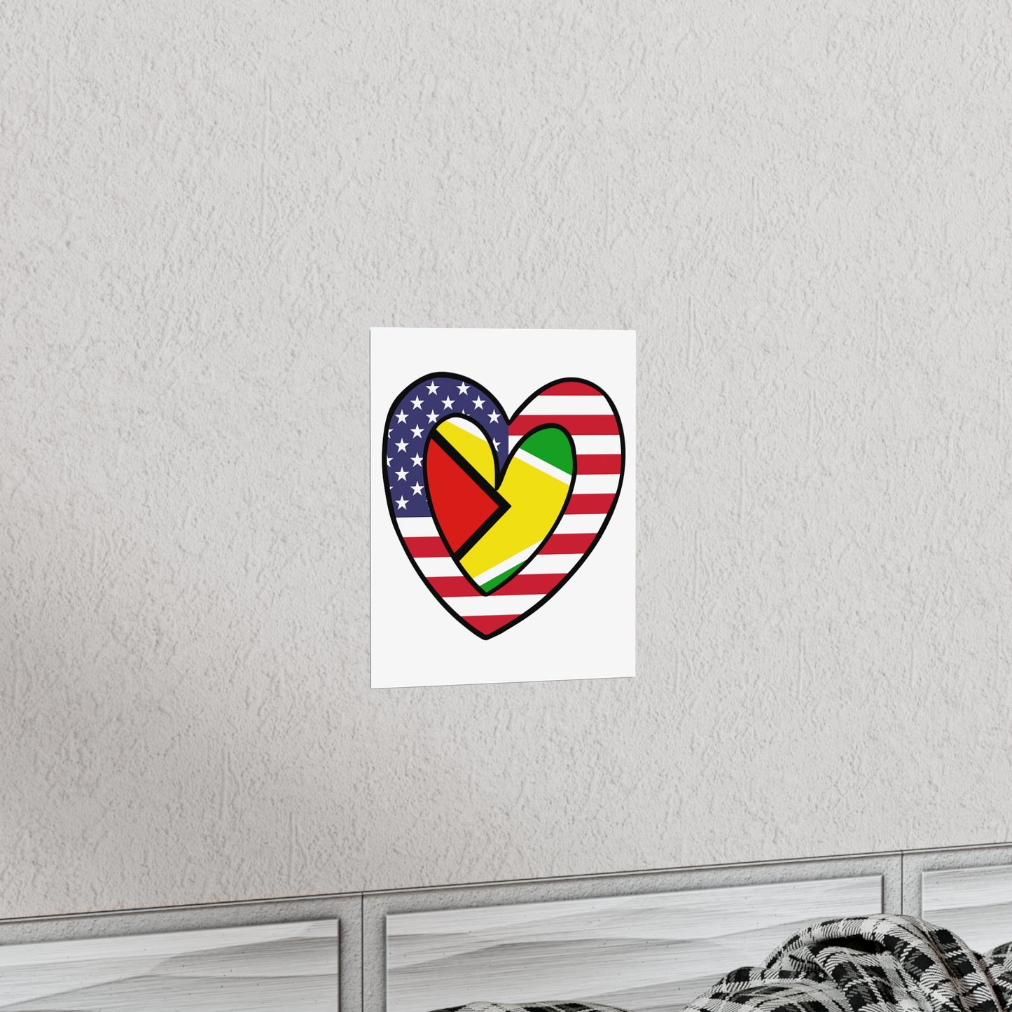 Guyanese American Heart Valentines Day Gift Half Guyana USA Flag Premium Matte Poster