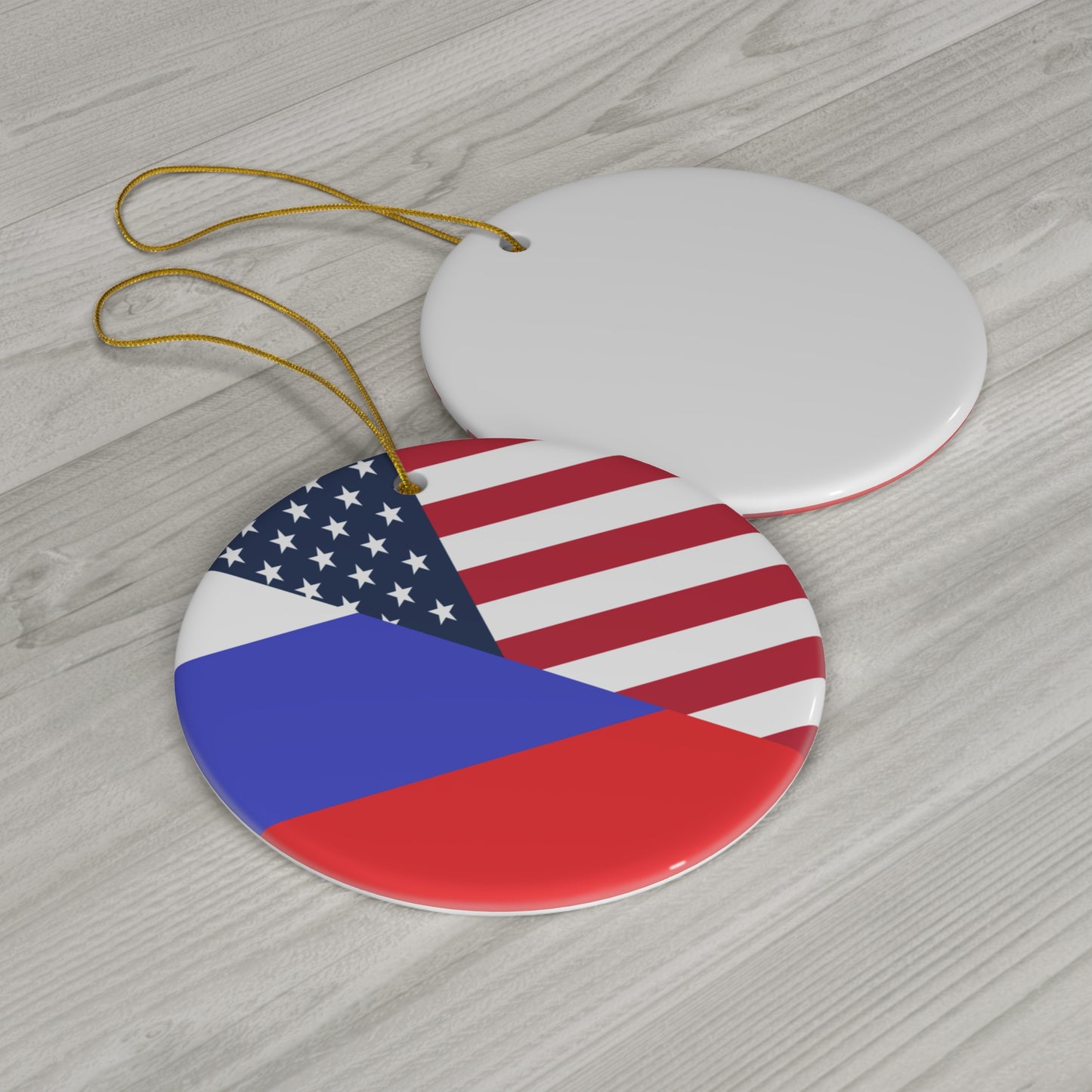 Russian American Flag Half Russia USA Ceramic Ornament | Christmas Tree Ornaments