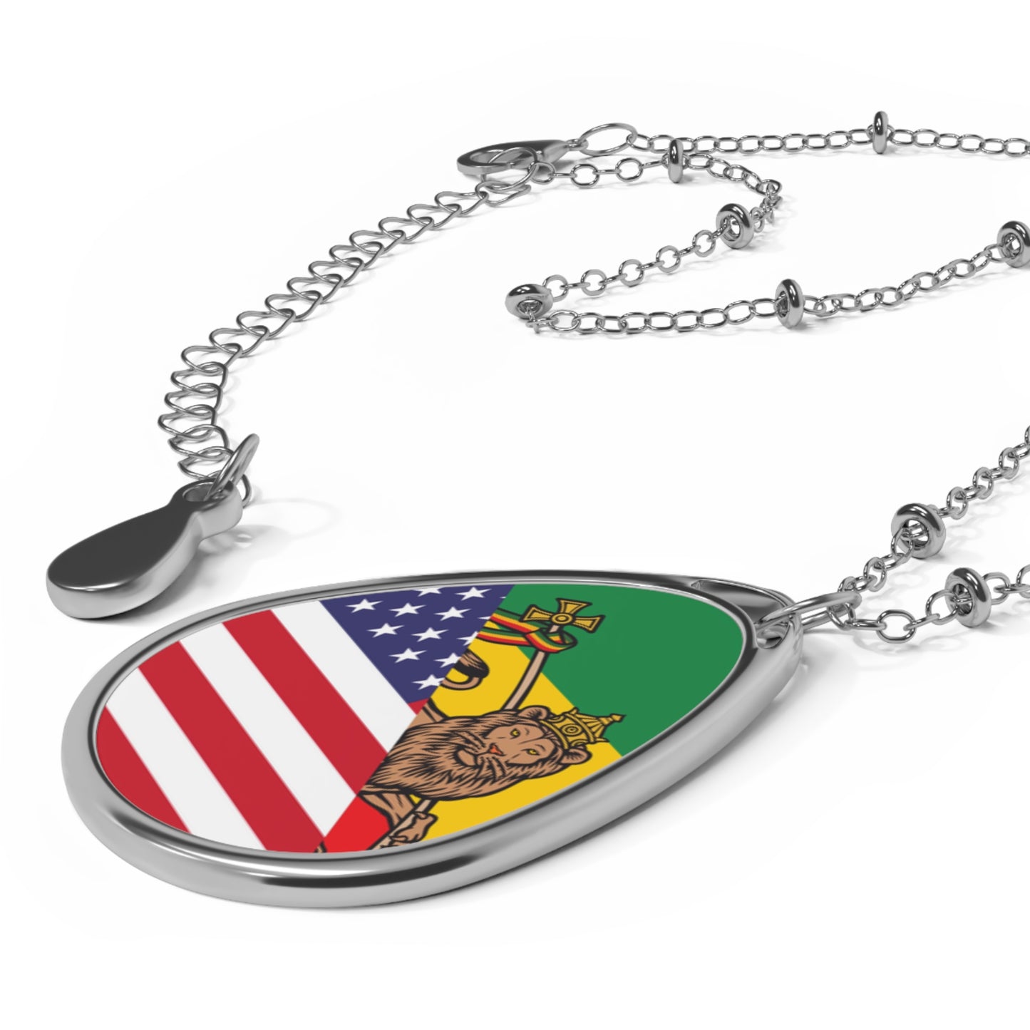 Ethiopian American Lion of Judah Flag Ethiopia USA Oval Necklace One Size