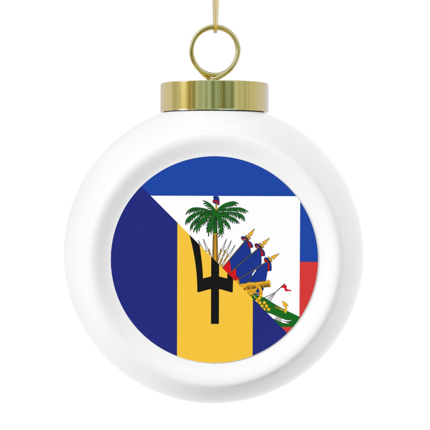 Haitian Bajan Flag Half Haiti Barbados Christmas Tree Ball Ornament