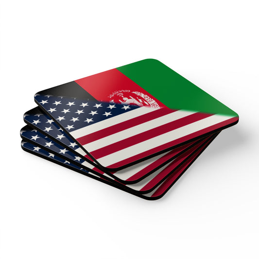 Afghan USA Flag Afghanistan American Corkwood Coaster Set