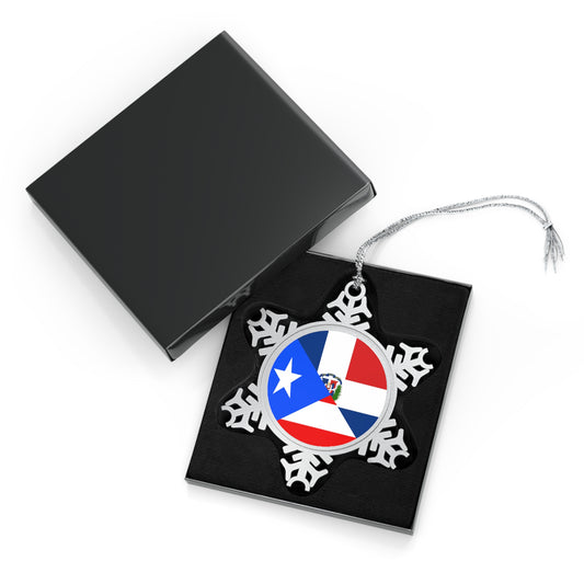 Puerto Rican Dominican Republic Flag Half PR DR Pewter Snowflake Ornament