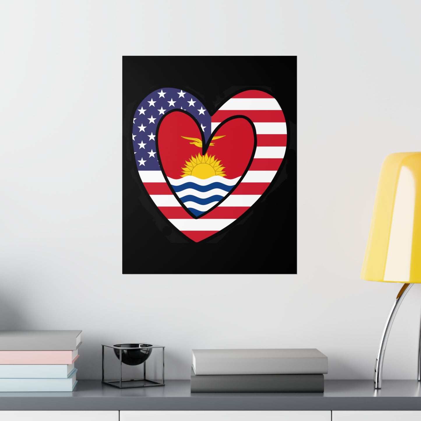 Kiribati American Heart Valentines Day Wedding Gift Half Micronesian USA Flag Premium Matte Poster