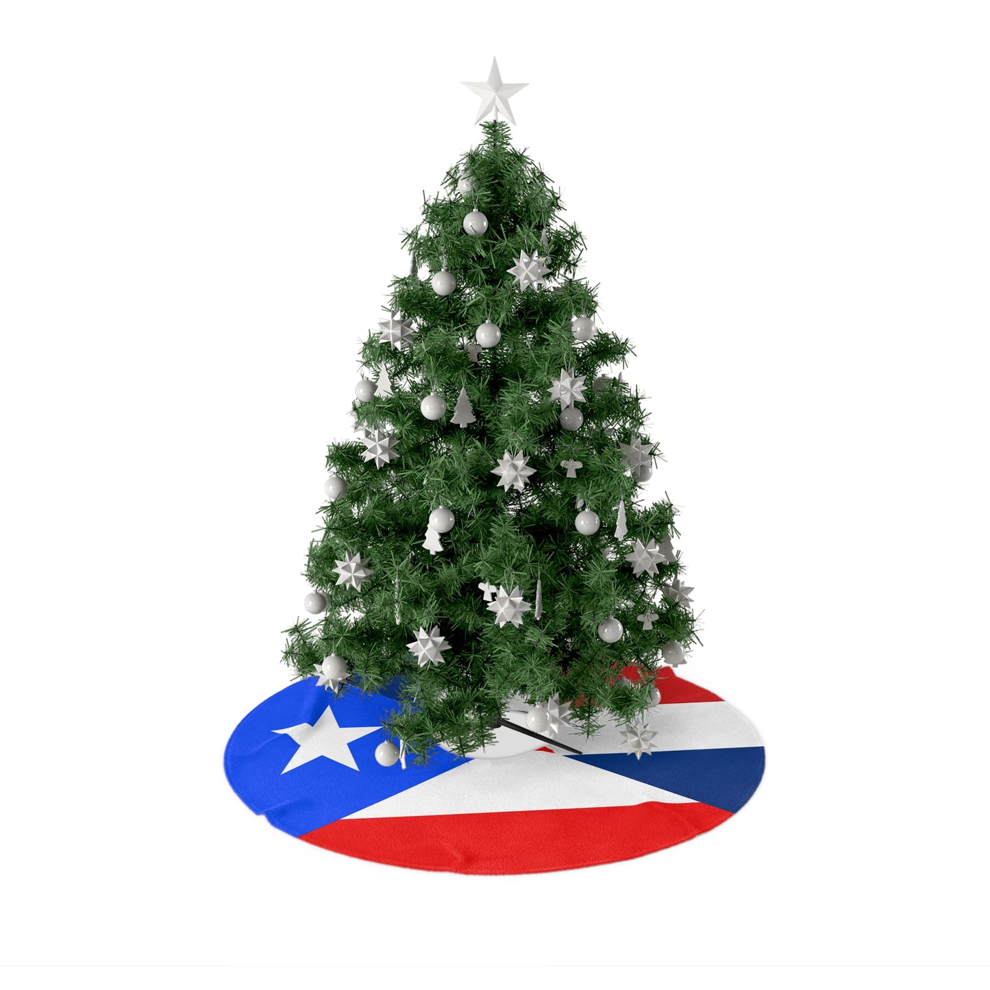 Puerto Rican Dominican Republic Flag Half PR DR Christmas Tree Skirt